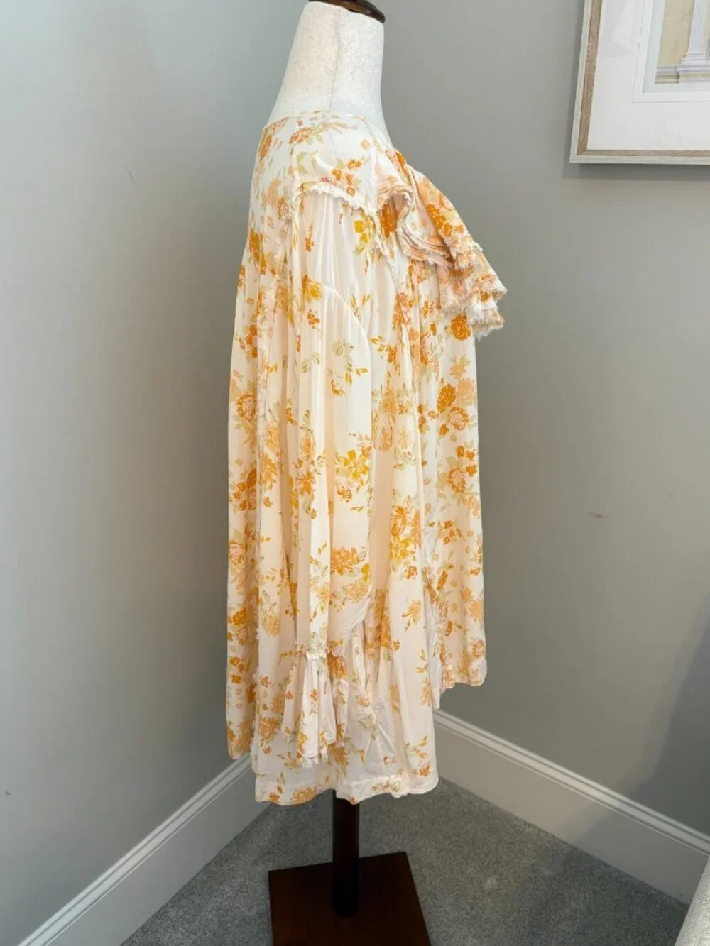 Free People Tea Combo Loretta Floral Bell Sleeve Boho Top Size XL Artsy Romantic